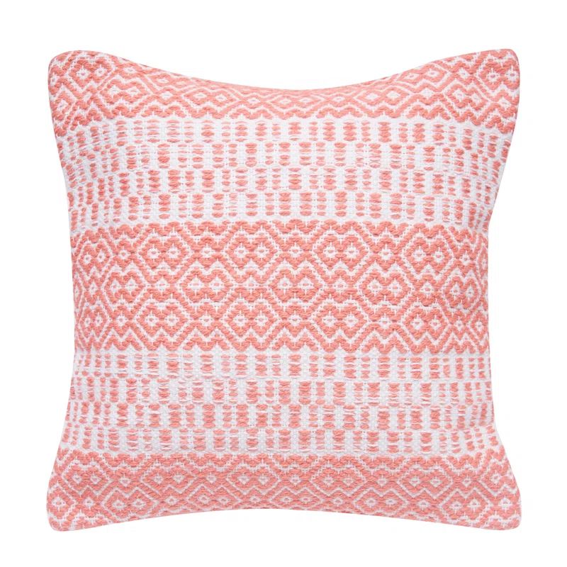 18" Pink and White Geometric Polyester Square Pillow