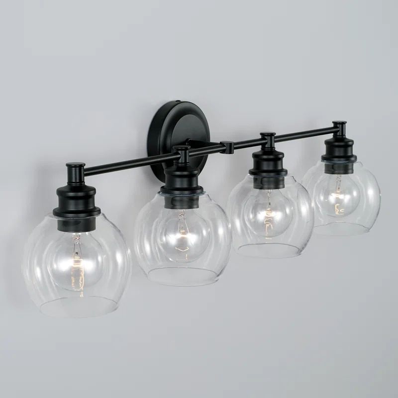 Mid-Century Matte Black 4-Light Vanity with Clear Glass Shades