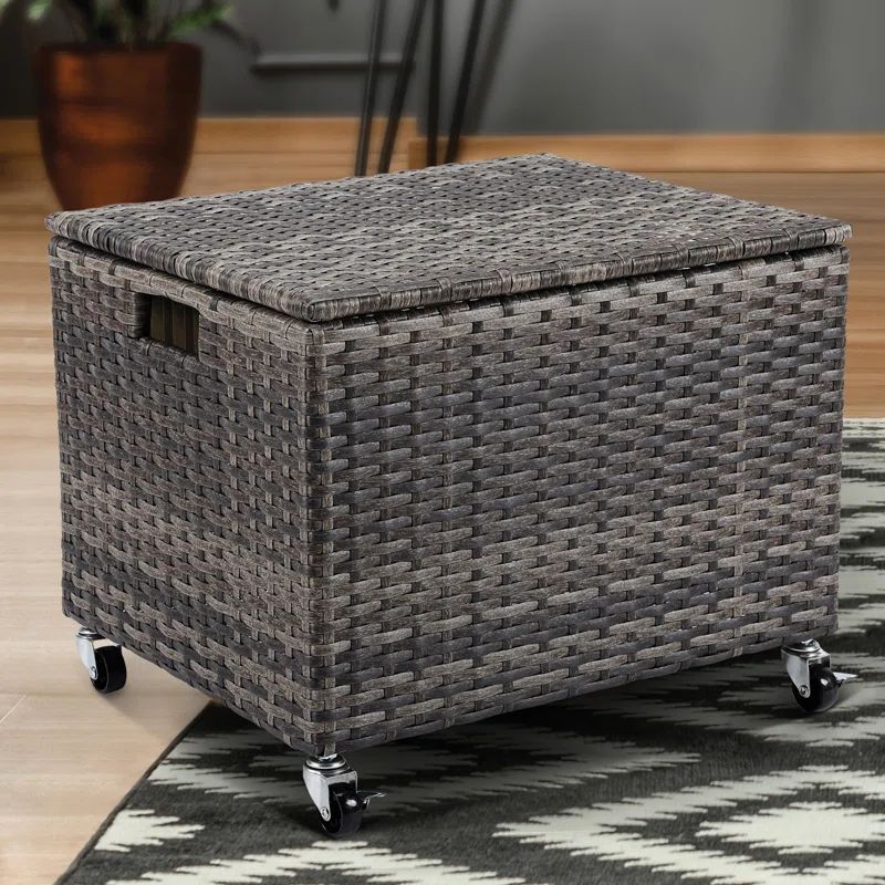 Gray Wicker Rolling File Storage Cabinet with Wheels