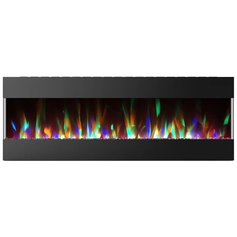 42-Inch Black Wall-Mounted Electric Fireplace with LED Color Display