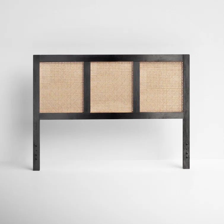 Breezy Tropical Queen-Sized Black and Natural Wood Cane Headboard