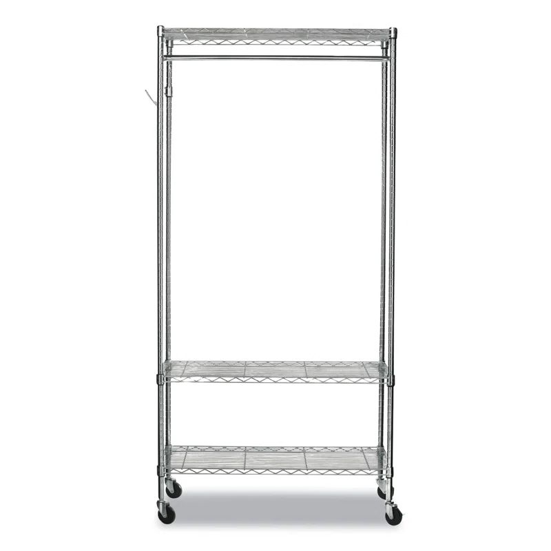 Silver 75" Portable Wire Shelving Garment Rack with Hanging Rod