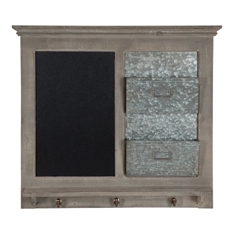 Gray Wood and Metal Wall Organizer with Chalkboard