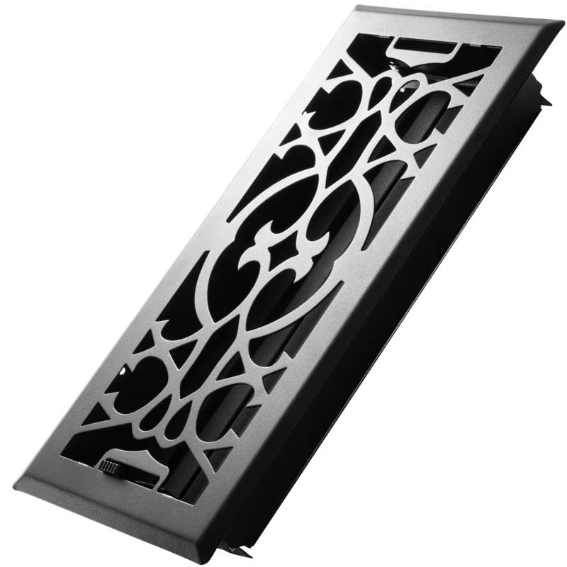 Victorian Dark Grey Steel Floor Register Vent Cover with Mesh Net