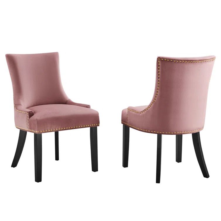 Dusty Rose Velvet Upholstered Side Chair with Wood Legs