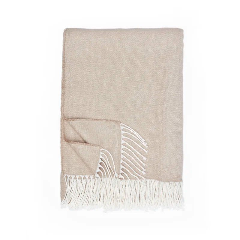 Camel Cotton Hand Woven Throw Blanket with Fringe