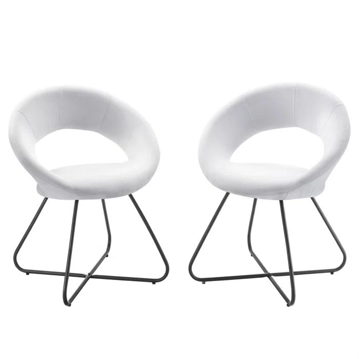 Nouvelle White Velvet Upholstered Side Chair with Metal Legs, Set of 2