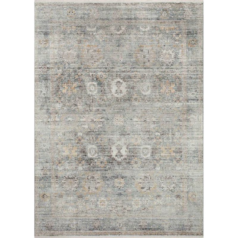 Teal & Gold Oriental Square Synthetic Rug, 1'6"x1'6"