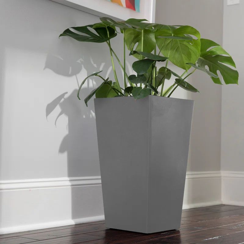 Bloem Tall Cement Gray Recycled Plastic Indoor/Outdoor Square Planter