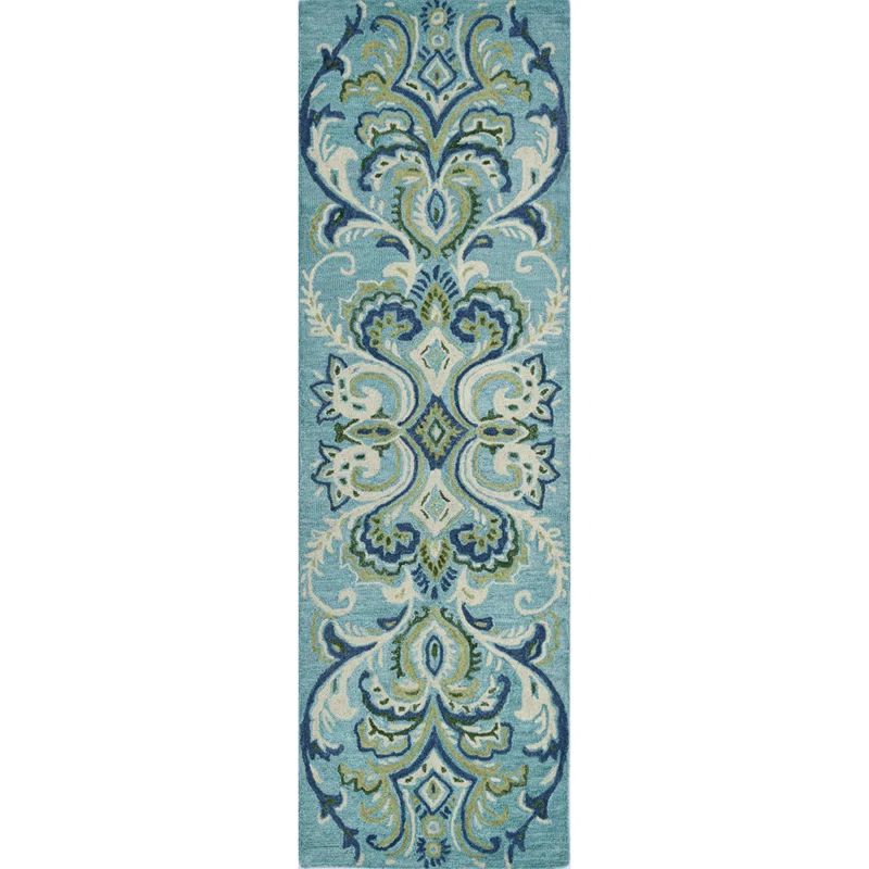Adelaide Aqua and Green Hand-Tufted Wool Runner Rug