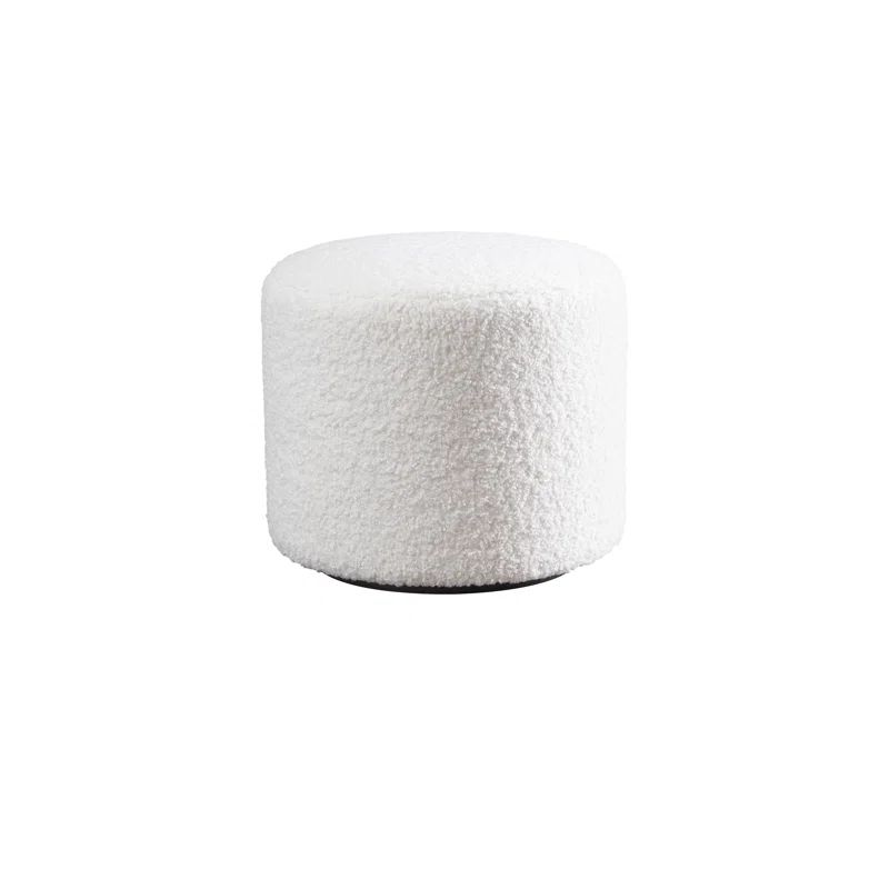 White Polyester Blend Upholstered Swivel Ottoman