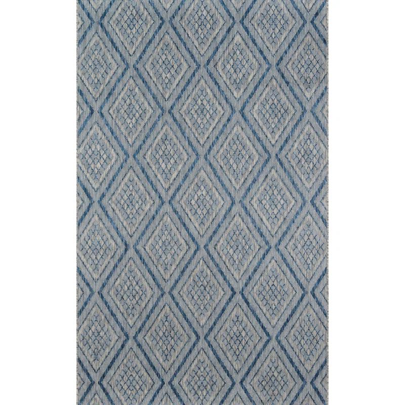 Lake Palace Blue Geometric 2' x 3' Easy-Care Outdoor Rug
