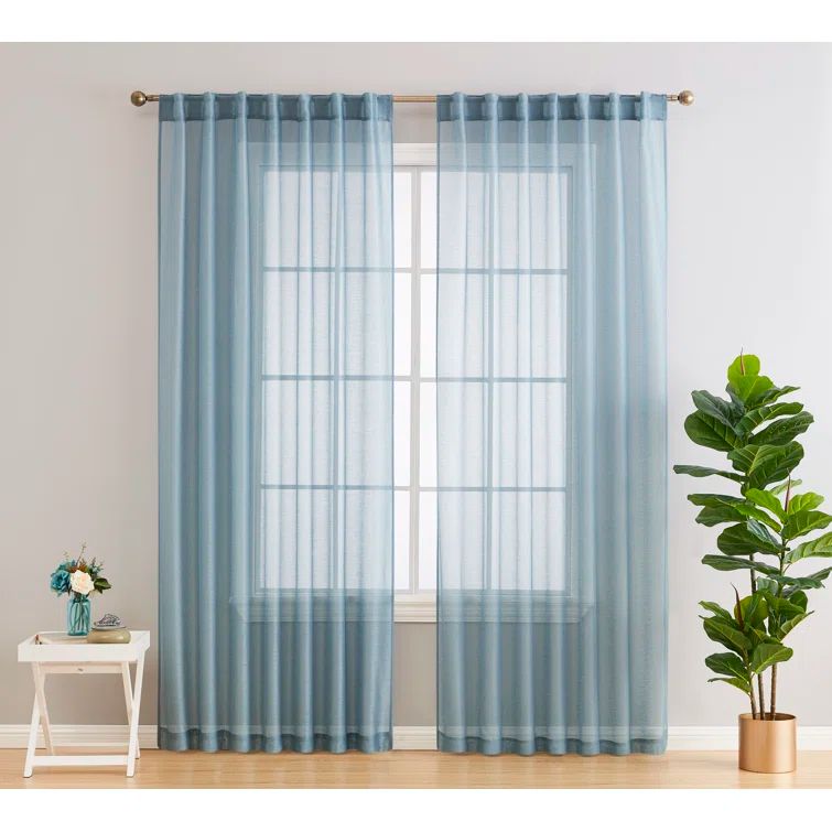 Dusty Blue Sheer Polyester Rod Pocket Window Panels, 54" x 84"