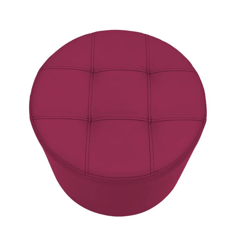 Raspberry Faux Leather Round Tufted Ottoman