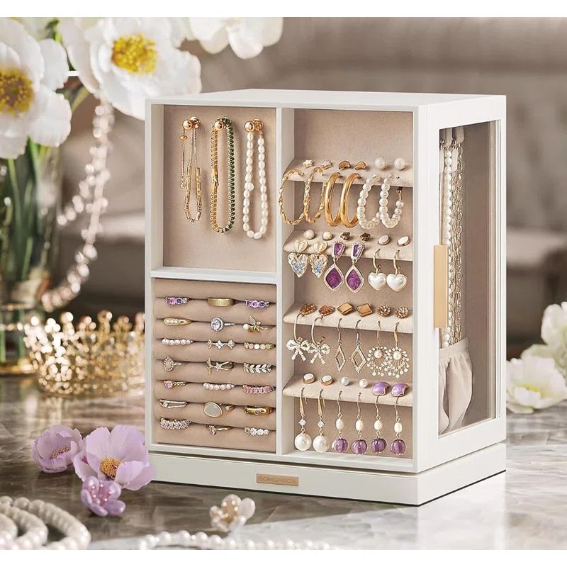 Cloud White Rotating Jewelry Storage Box with 5 Drawers
