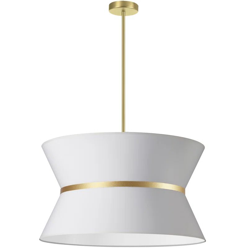 Aged Brass Drum Pendant Light with White and Gold Shade