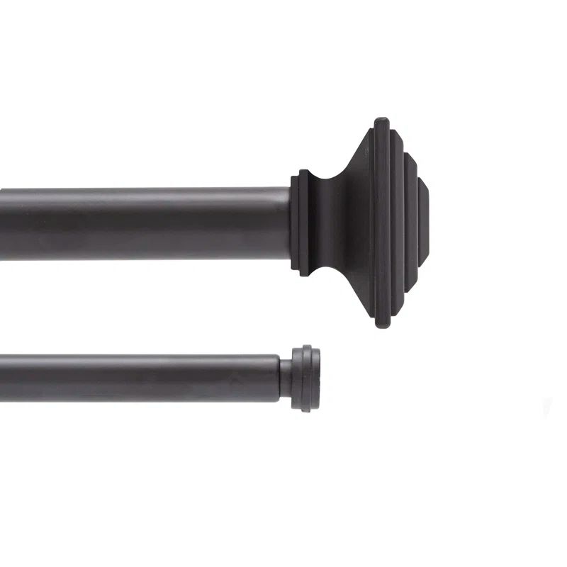 Kenney Mission Black Adjustable Double Curtain Rod with Square Finials