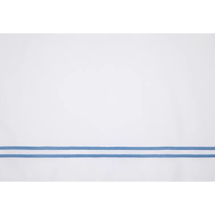 Twin White and Ocean Cotton Percale Duvet Cover