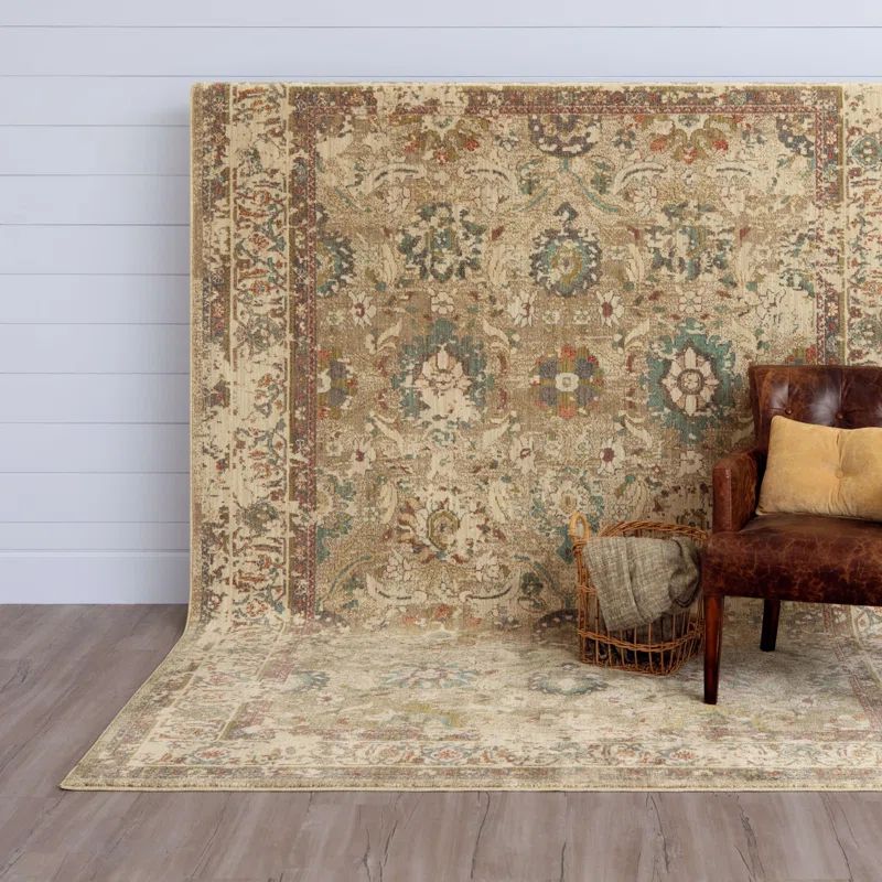 Estate Allerton Watercolor Palmettes 9'6" x 12'11" Area Rug in Blue