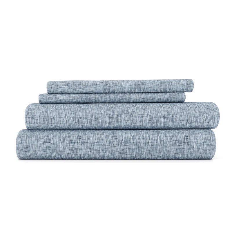 Light Blue Chambray Style Full Microfiber Sheet Set