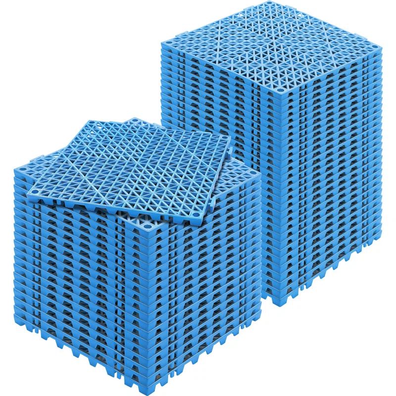 Blue PVC Interlocking Outdoor Deck Drainage Tiles, Set of 50