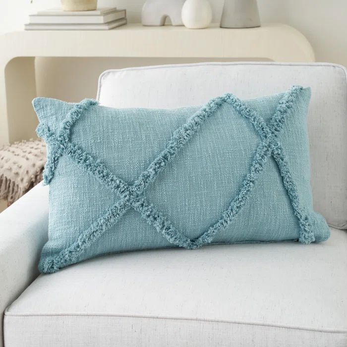Gray Cotton Abstract Shaggy Detail Lumbar Pillow 14 x 24 in.