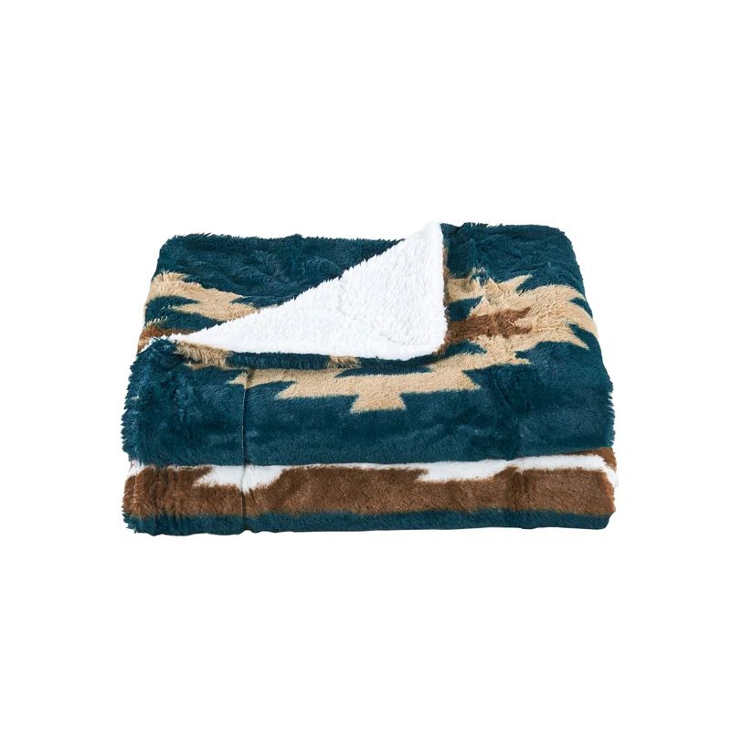 Deep Teal Faux Fur Sherpa Reversible Throw Blanket