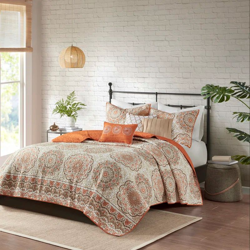 Full Blue Microfiber Reversible Quilt Set with Throw Pillows