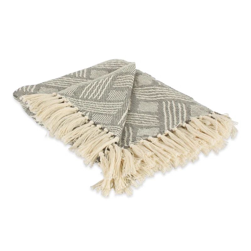 Gray Cotton Basketweave Throw Blanket with Fringe, 50x60