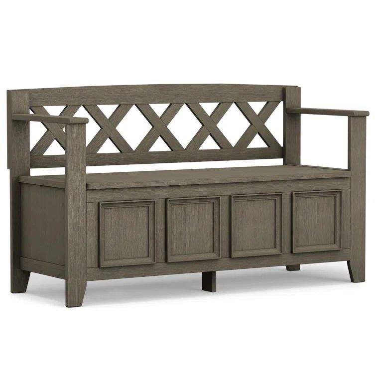 Farmhouse Gray Pinewood 48" Entryway Storage Bench with Latticework