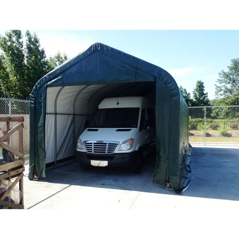 16 ft x 44 ft Green Steel and Polyethylene Portable Garage