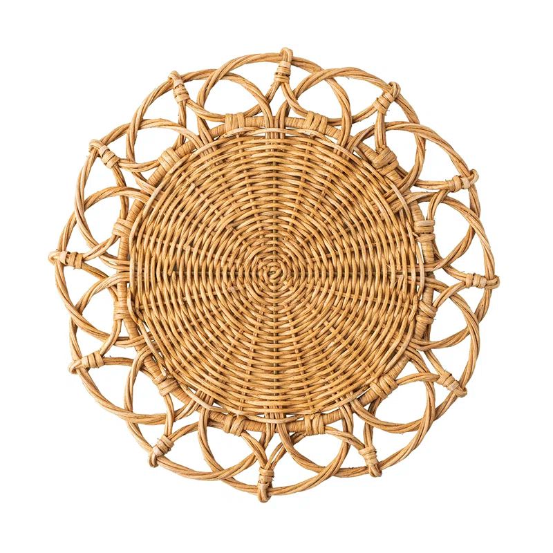 Patriotic Quilted Rattan Round Placemat in Natural 16.25"W
