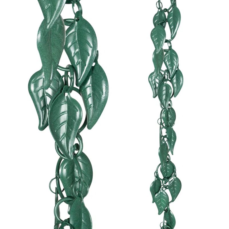 Green Aluminum Cascading Leaves Rain Chain, 8.5 Feet