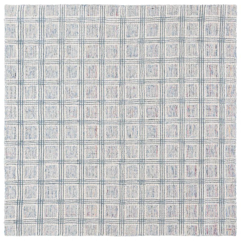 Ivory and Blue Hand-Tufted Wool Square Rug, 6x6 ft
