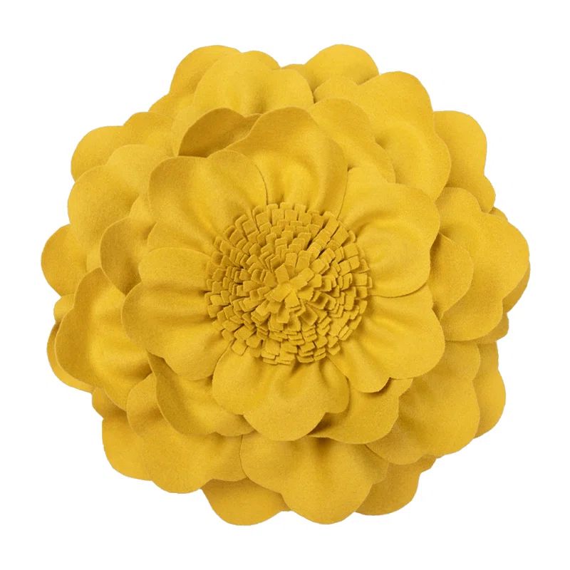 Golden Yellow 3D Flower Velvet Round Throw Pillow