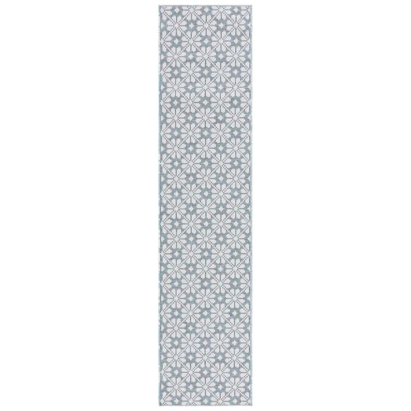 Blue and Beige Tufted Synthetic Runner Rug, 2' x 9'