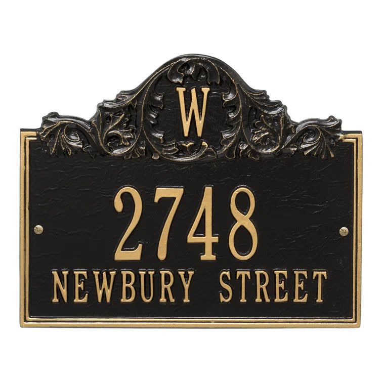 Black and Gold Metal Monogram Address Plaque