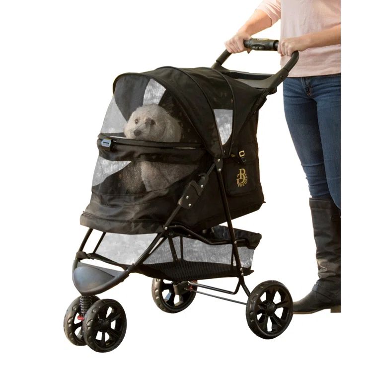 Black No-Zip Dog Stroller with Panoramic View