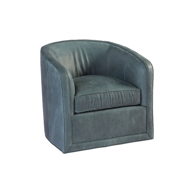 Transitional Gray Leather Swivel Chair with Manufactured Wood Base