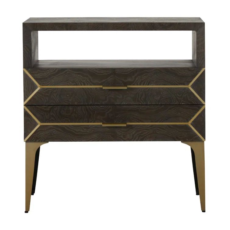 Westville Dark Gray Burl and Brass 2 Drawer Nightstand