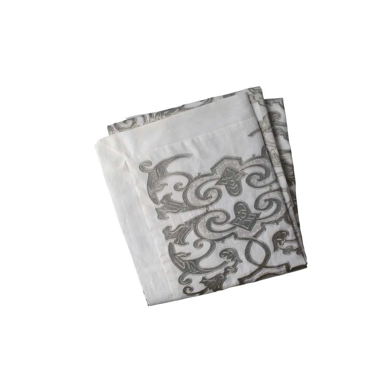 Mozart Embroidered Ice Silver Linen Throw Blanket 24" x 98"