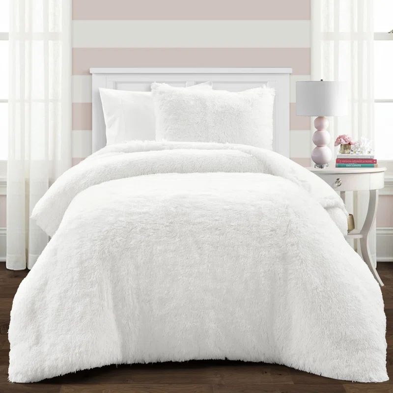 Twin-XL White Faux Fur Kids Comforter Set