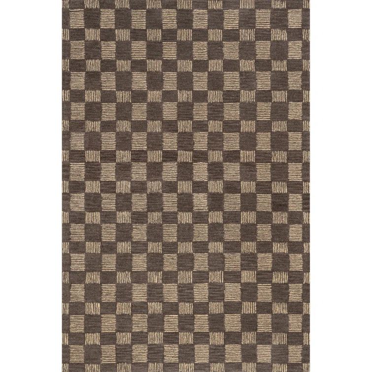 Handmade Gray and Beige Wool Tufted Rectangular Area Rug