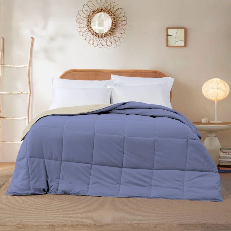 Twin Blue and Cream Reversible Down Alternative Microfiber Comforter Set