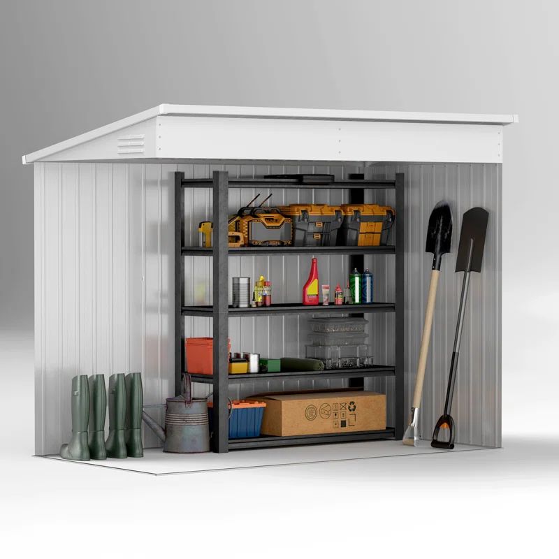 Light Gray 4' x 8' Galvanized Steel Outdoor Storage Shed