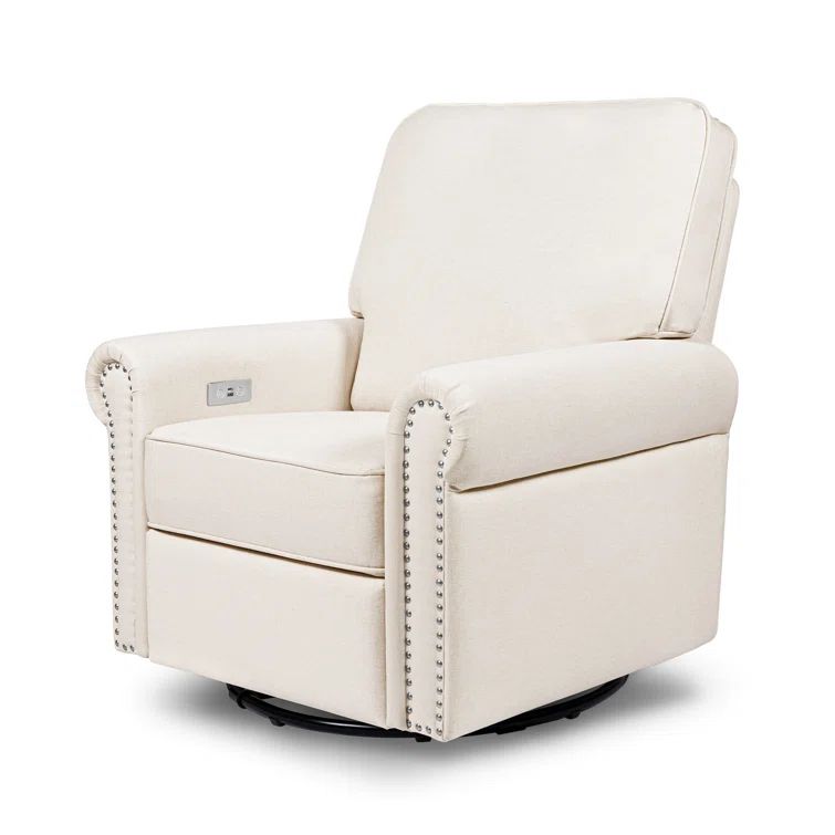Cream Eco-Weave Swivel Recliner with USB Port