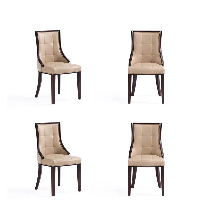 Tan Faux Leather Upholstered Side Chair with Solid Wood Legs