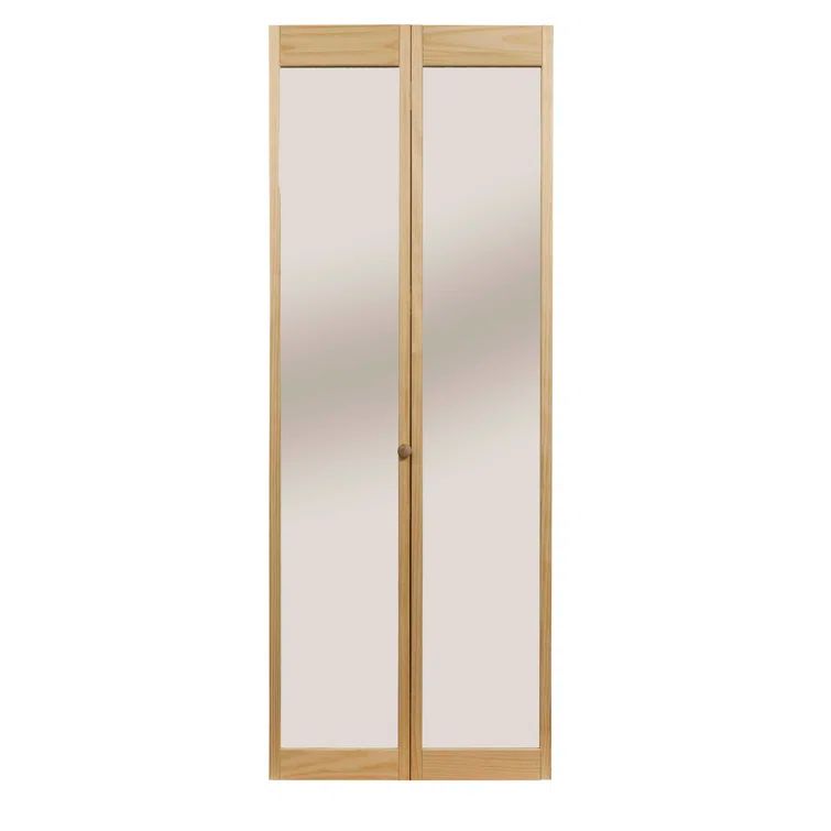 Unfinished Pine Solid Core Bi-Fold Door with Mirrored Glass, 32" x 80"