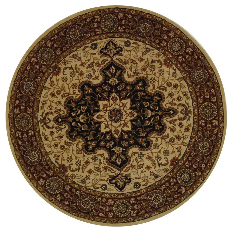 Heritage Ivory and Red Hand-Tufted Wool Round Area Rug, 8'