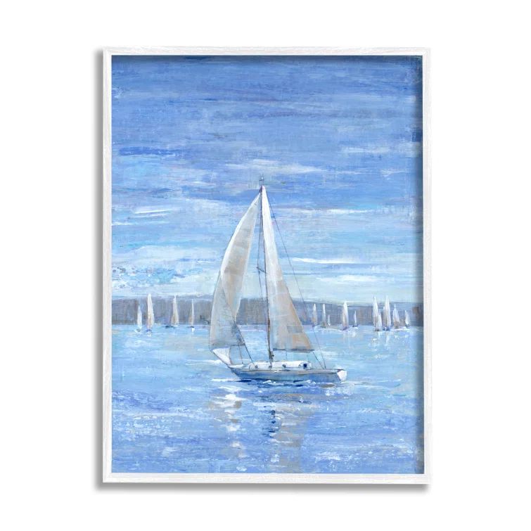 Blue Sailboat Canvas Print with White Frame, 16 x 20